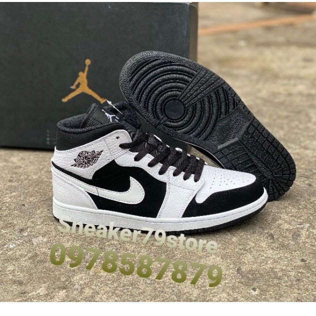 Giày Nike Jordan 1 Mid White/Black 554724-113 Nam/Nữ    Sneaker79Store