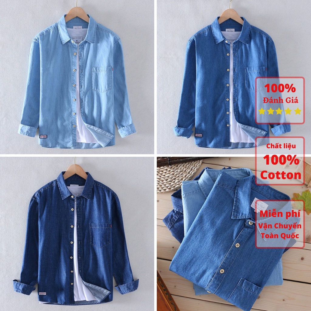 Sơ mi JEAN DENIM Nam DÀI TAY, TÚI NGỰC .Dáng xuông. Hàng cao cấp, chống nắng nóng, thời trang, lịch lãm