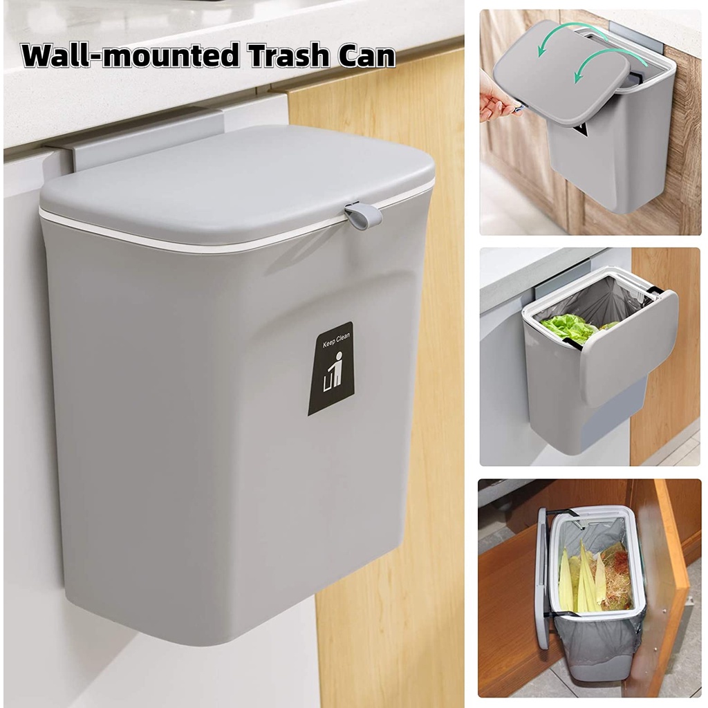 Thùng Đựng Rác Bằng Nhựa Đa Năng Gắn Tường Có Nắp Đậy Tiện Dụng Cho Nhà Bếp