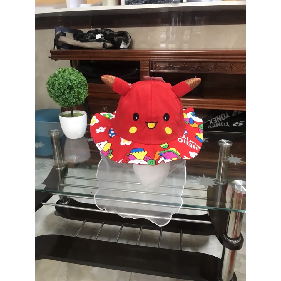 Mũ PKC cho bé sơ sinh đẹp có khăn voan che mặt nón chống dịch chống bụi cho trẻ đi tiêm phòng an toàn SS02