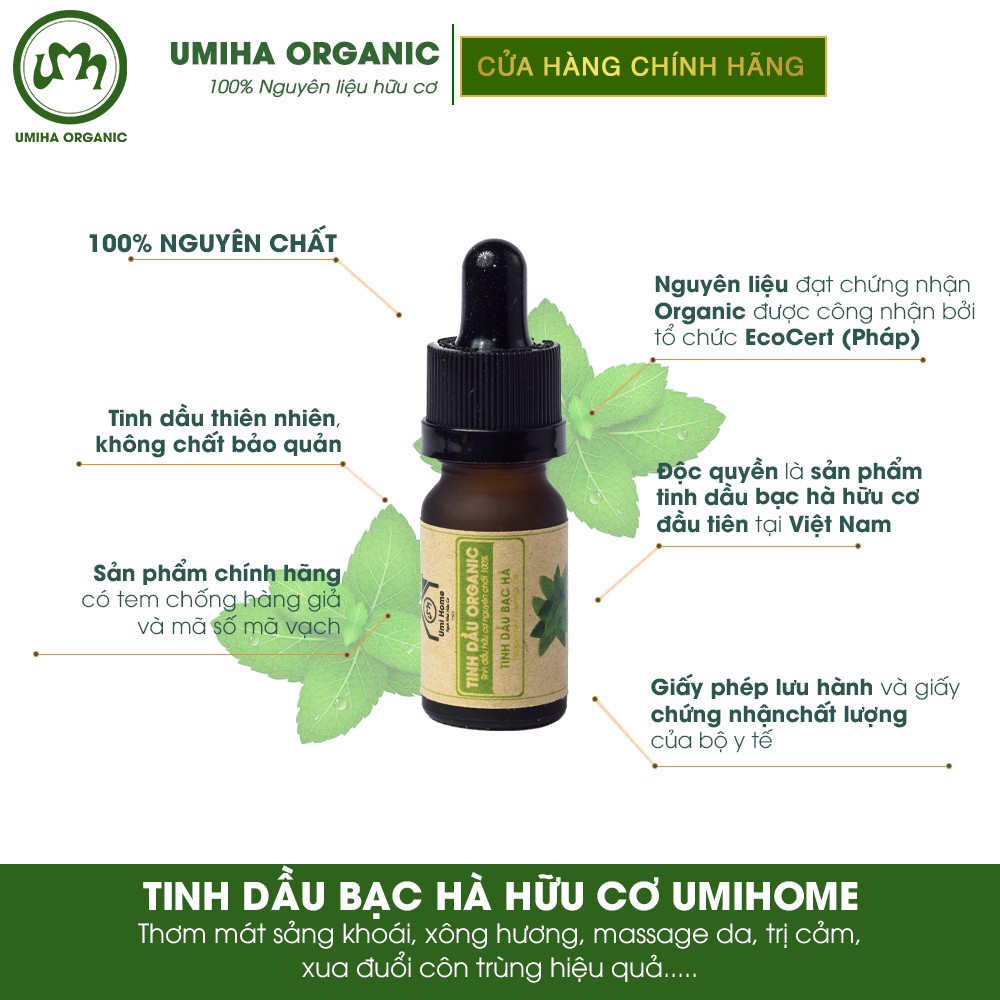 Tinh dầu Bạc Hà hữu cơ UMIHA nguyên chất | Pepermint Essential Oil 100% Organic 10ml