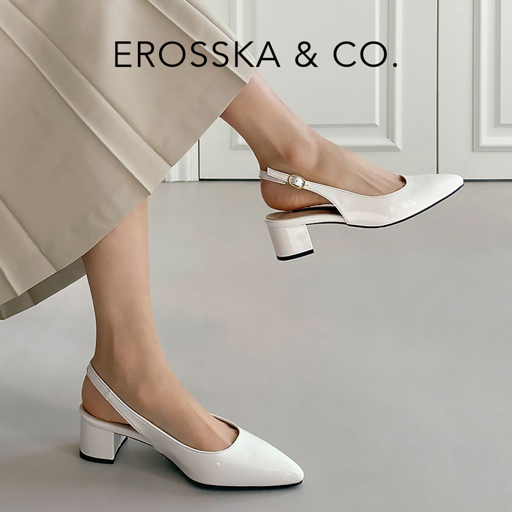 Giày cao gót slingback Erosska mũi nhọn da bóng basic cao 3cm màu đen - EL012