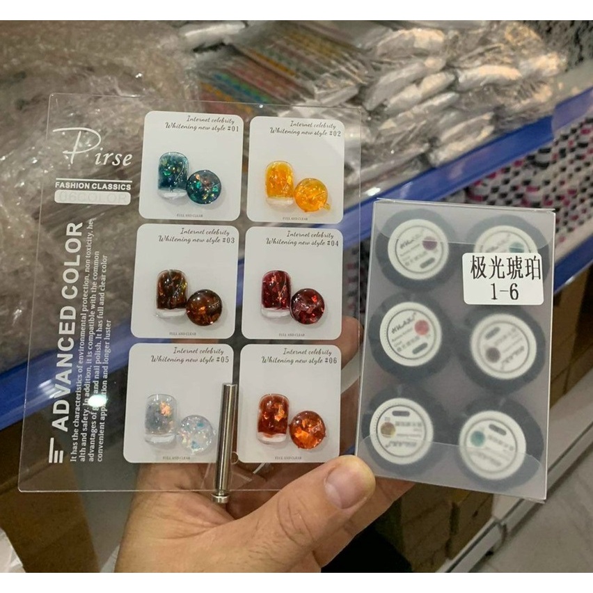 Set Nhũ Hổ phách, Khổng Tước 6 Hũ Huaxi Siêu Sáng Nail [ Tặng Bảng Màu ] manh219