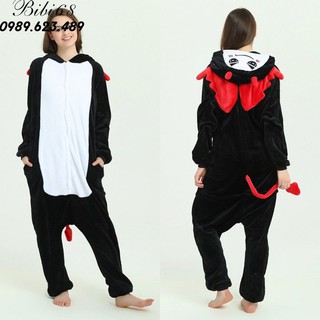 [mã BLUE5 giảm 5k] Bộ Đồ hình thú bí ngô rơi đen liền thân lông mịn Pijama Cho Người Lớn và Trẻ Em Hoạt Hình Cosplay