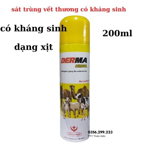 DERMA AEROSOL (Chai 200 ml Hanvet) - Dung dịch sát trùng, chữa các vết thương hở ngoài da, lở loét - Dùng trong thú y