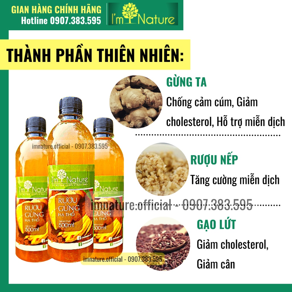 Rượu Gừng Hạ Thổ I'm Nature Giúp Giảm Mỡ - Đánh Gió - Phòng Ngừa Cảm Cúm 500ml