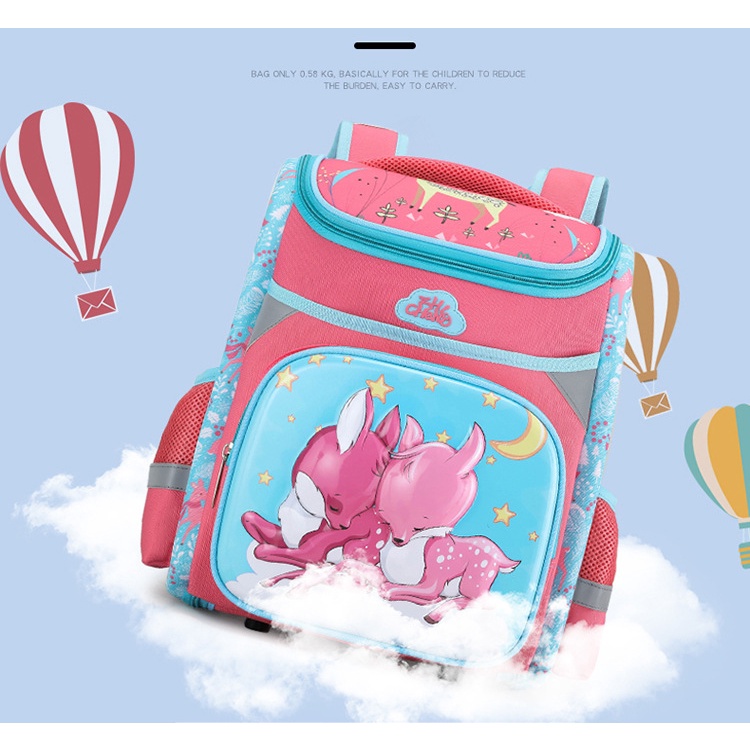 Cặp chống gù cho bé hình in nổi 3D kiểu hộp vải cao cấp chống nước chính hãng Bibobaby 206