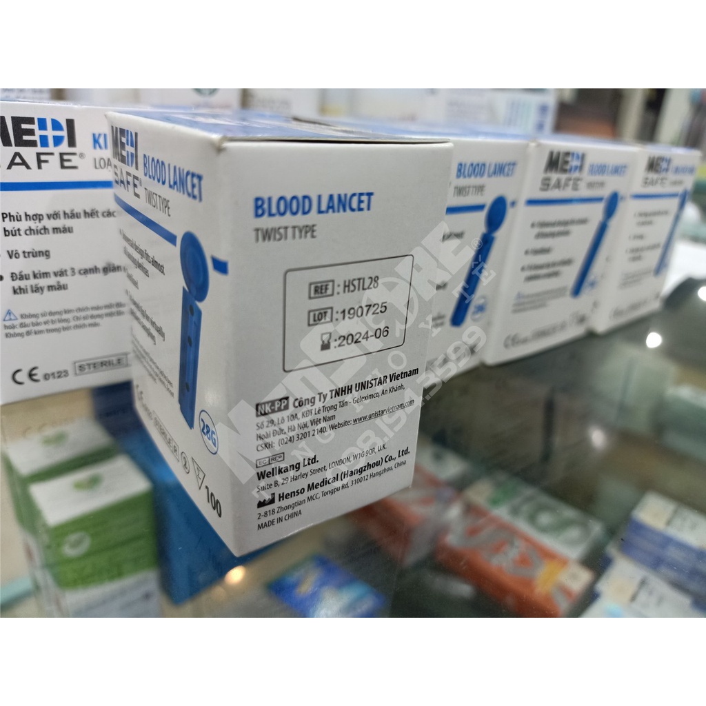 Bộ 100 kim chích máu tiểu đường MEDISAFE; dùng các loại máy đường huyết