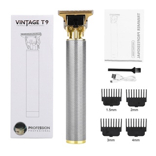Tông đơ cắt tóc chấn viền vintage t9 màu bạc cao cấp công suất mạnh mẽ pin khủng 1200 mah