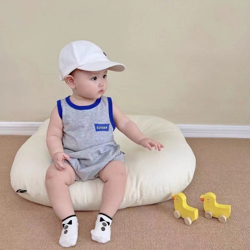 Bộ Áo Liền Quần Bằng Cotton Không Tay In Chữ Thời Trang Mùa Hè Phong Cách Hàn Quốc Cho Bé 0-2 Tuổi