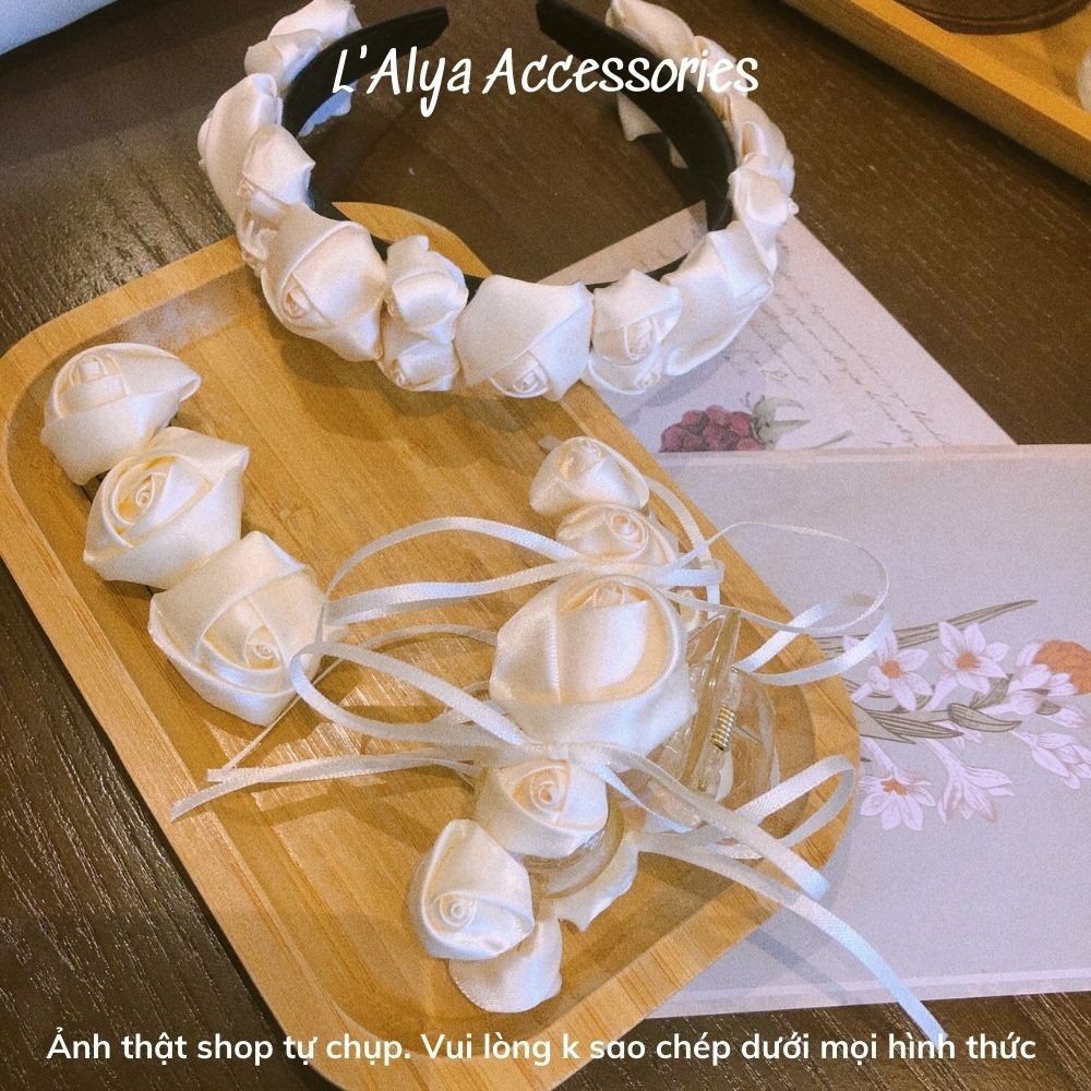 (Ảnh Thật) Băng Đô Phụ Kiện Tóc Nữ Phối Hoa Hồng Trắng Tiểu Thư Xinh Xắn Ảnh Thật KTH001 L'Alya Accessories