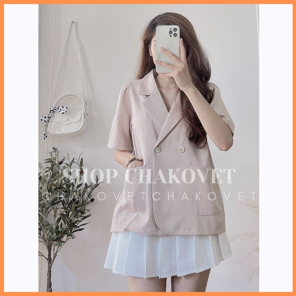 Áo blazer nữ tay ngắn  khoác ngoài AB868 cổ vest style hàn quốc tay bồng 2 cúc túi tròn dáng ngắn - CHAKOVET | WebRaoVat - webraovat.net.vn