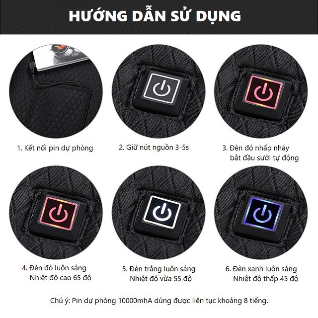 Áo ghi lê sưởi ấm dùng pin dự phòng, Có điều chỉnh nhiệt độ từ 45 độ đến 65 độ - GIDISO