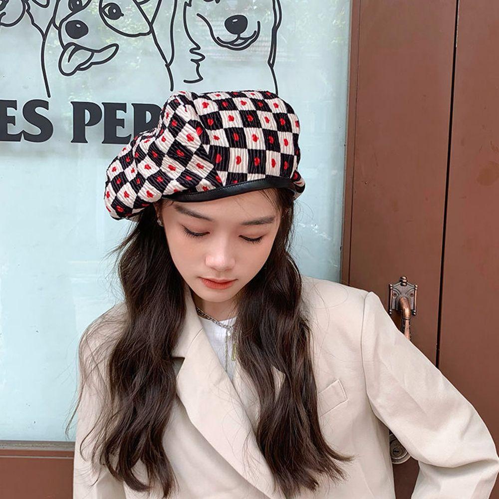 Mũ Nồi Vải Nhung Kẻ Sọc Caro Ấm Áp Thời Trang Thu Đông Cho Nữ