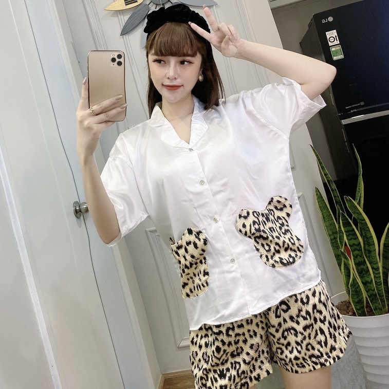 Pijama lụa , đồ ngủ pijama thiết kế cánh dơi cộc đùi túi gấu dễ thương cực xinh , vải latin cao cấp êm mát cực kì đẹp | BigBuy360 - bigbuy360.vn