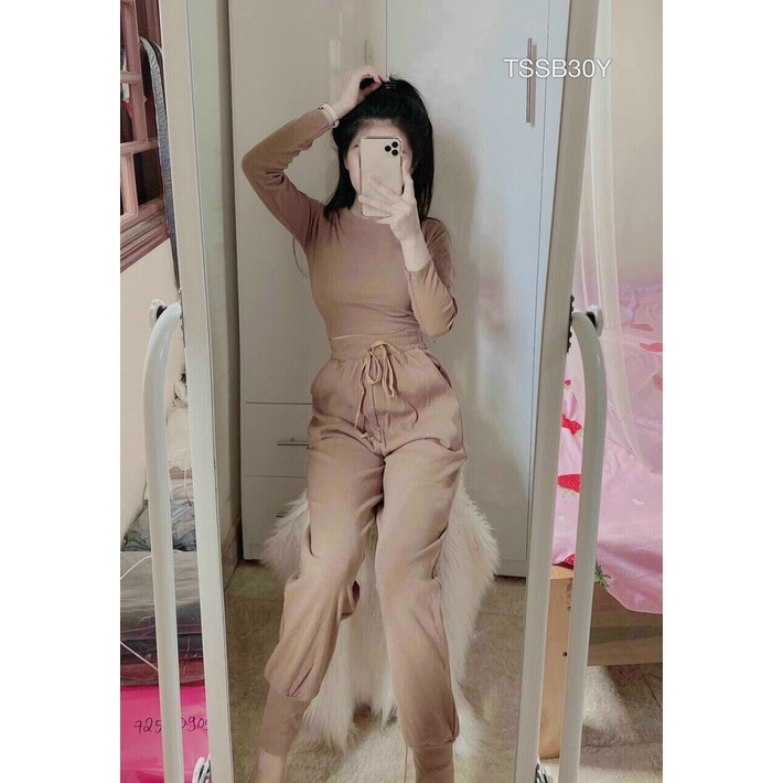 Bộ Đồ Thể Thao Trơn 2 Món Cho Nữ Bộ Đồ Mặc Nhà Bộ Quần Thường Ngày Áo Dài Tay