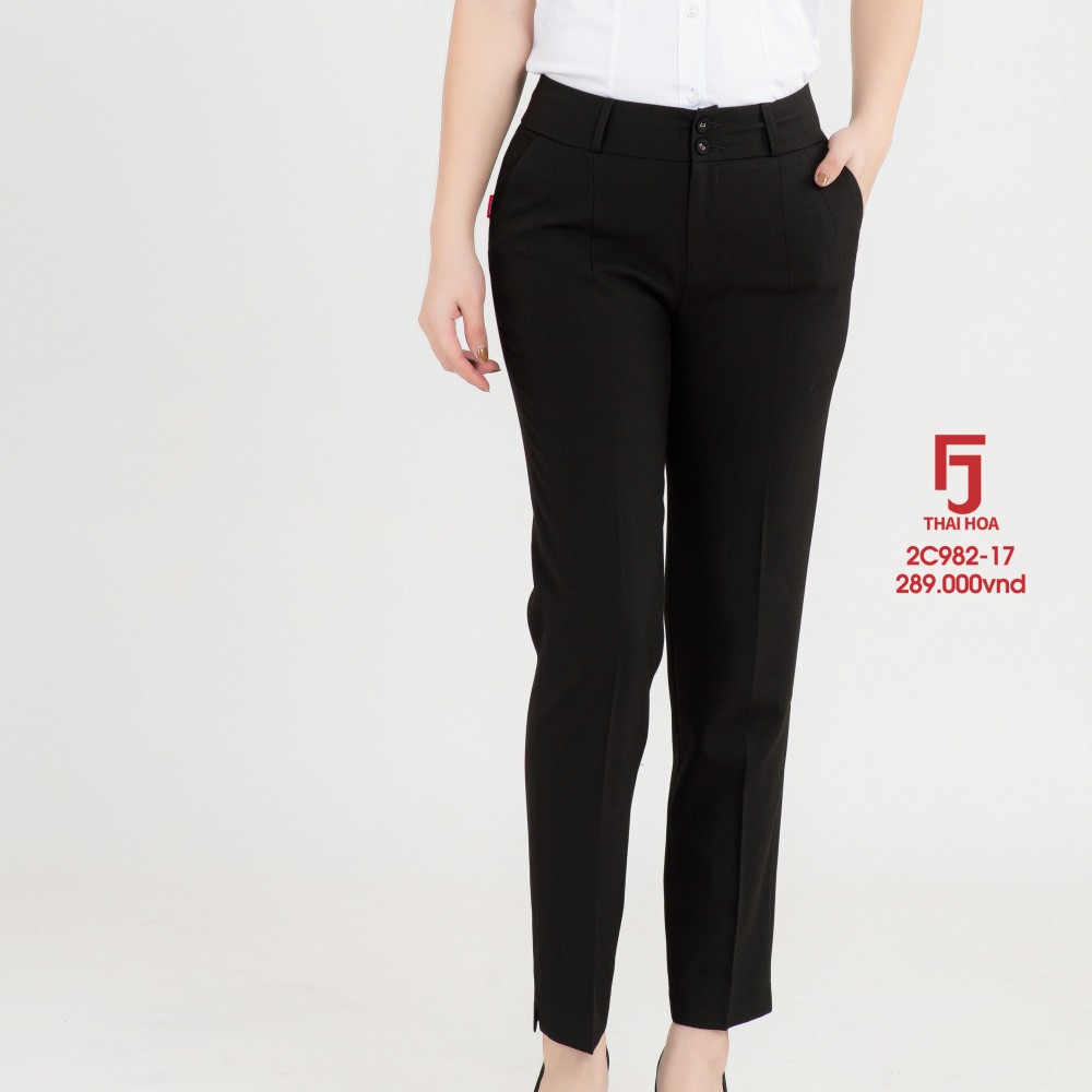 Quần Tây nữ Thái Hòa mã 2C982-17-01, quần âu nữ công sở 9 tấc, màu đen, chất liệu mềm ,trơn | BigBuy360 - bigbuy360.vn
