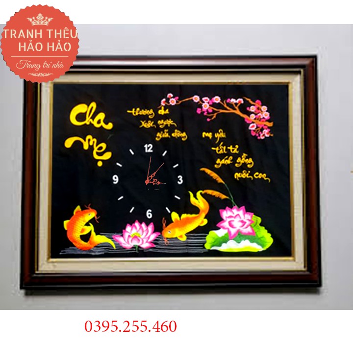 Tranh thêu Cha mẹ thêu sẵn kèm đồng hồ 80x60cm