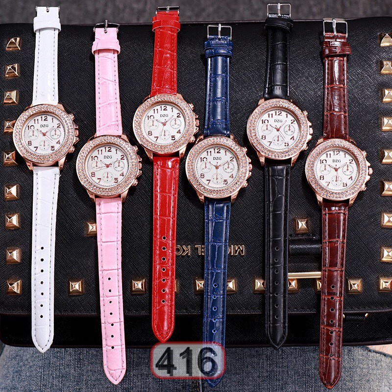 Đồng Hồ Nữ Dây Da Dzg Mặt Tròn 416 Caty Sang Chảnh Cực Hot - Hazo