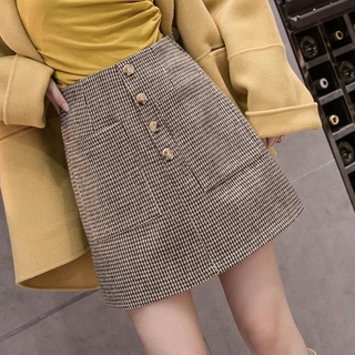 Chân váy len lưng cao dáng chữ A phối túi sọc ca rô thời trang hàn quốc 2020 cao cấp