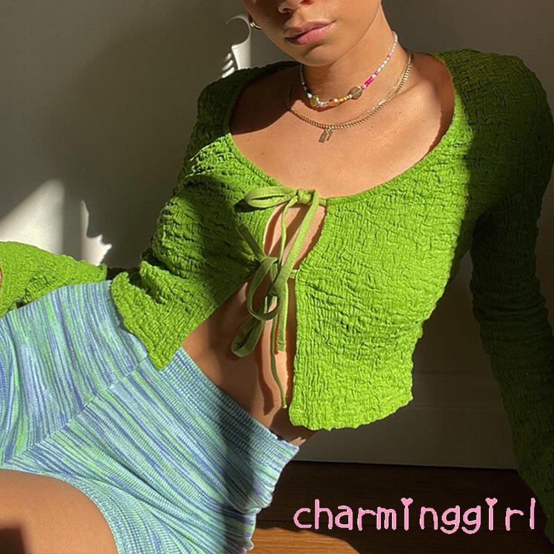 Áo croptop tay dài dáng ôm thiết kế gợi cảm cho nữ