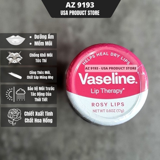 Son Dưỡng Môi VASELINE, Hộp Thiếc 17g - Dưỡng Ẩm, Chống Khô Môi Tức Thì, Bổ Sung Vitamin Giúp Mềm Min Môi - Az 9193