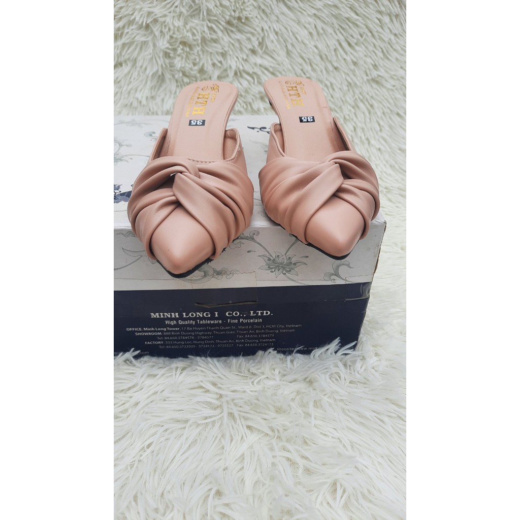 Dép sục nơ mũi nhọn cao gót 3cm_sục nơ chéo_sục nữ