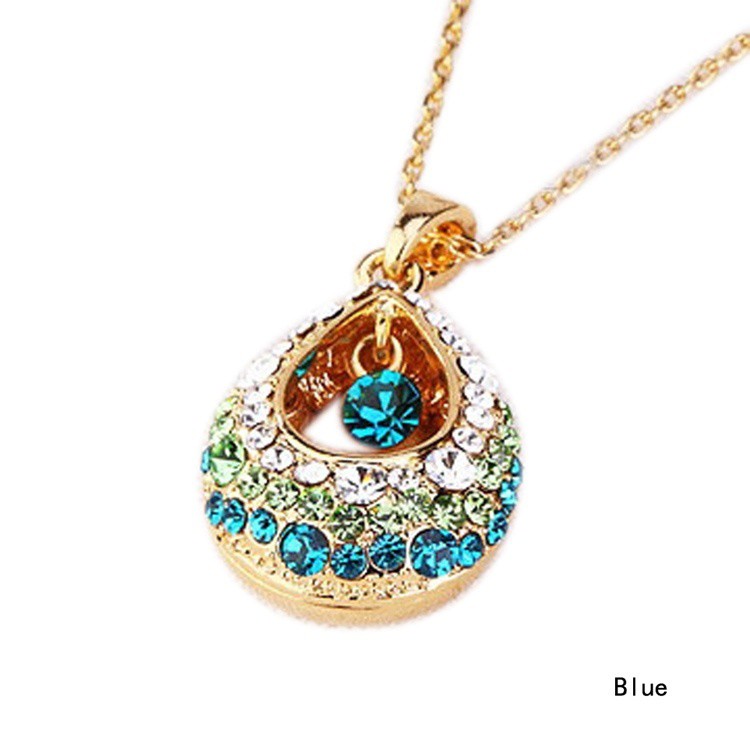 Dây Chuyền Mặt Hình Chim Công Đính Đá Pha Lê Nhiều Màu