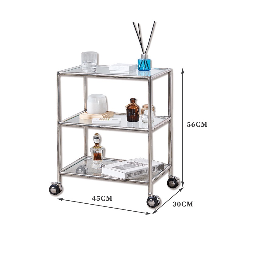 Bàn Trà Bàn Sofa di động MODESK SS Sofa Trolley Glass Light Khung Inox 304 Kính Cường Lực Nội Thất Phòng Khách Spa