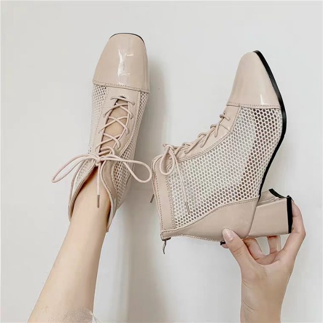 [HÀNG ORDER]_ Boots lưới da trơn gót vuông 6cm cá tính năng động sang chảnh (CÓ VIDEO & ẢNH THẬT CHÈN LOGO SHOP)