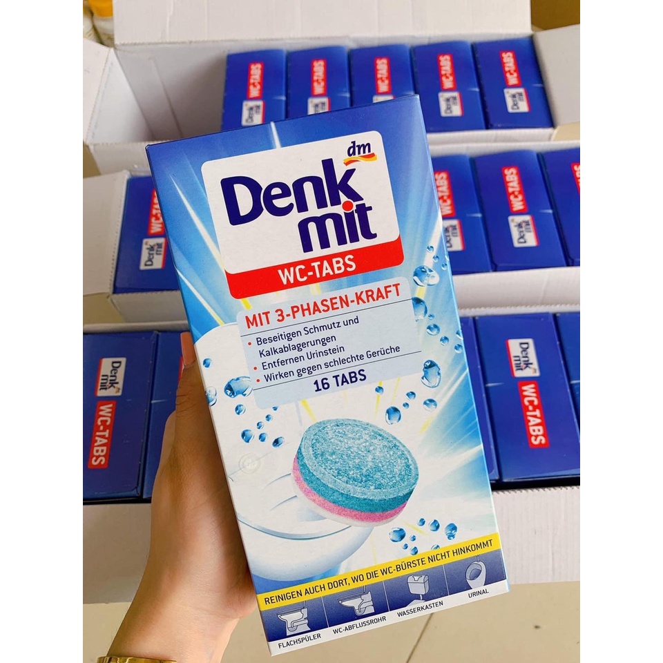 [ Hàng Đức]Hộp viên tẩy bồn cầu Denkmit Wc Tabs hộp 16 viên với công nghệ làm sạch 3 pha