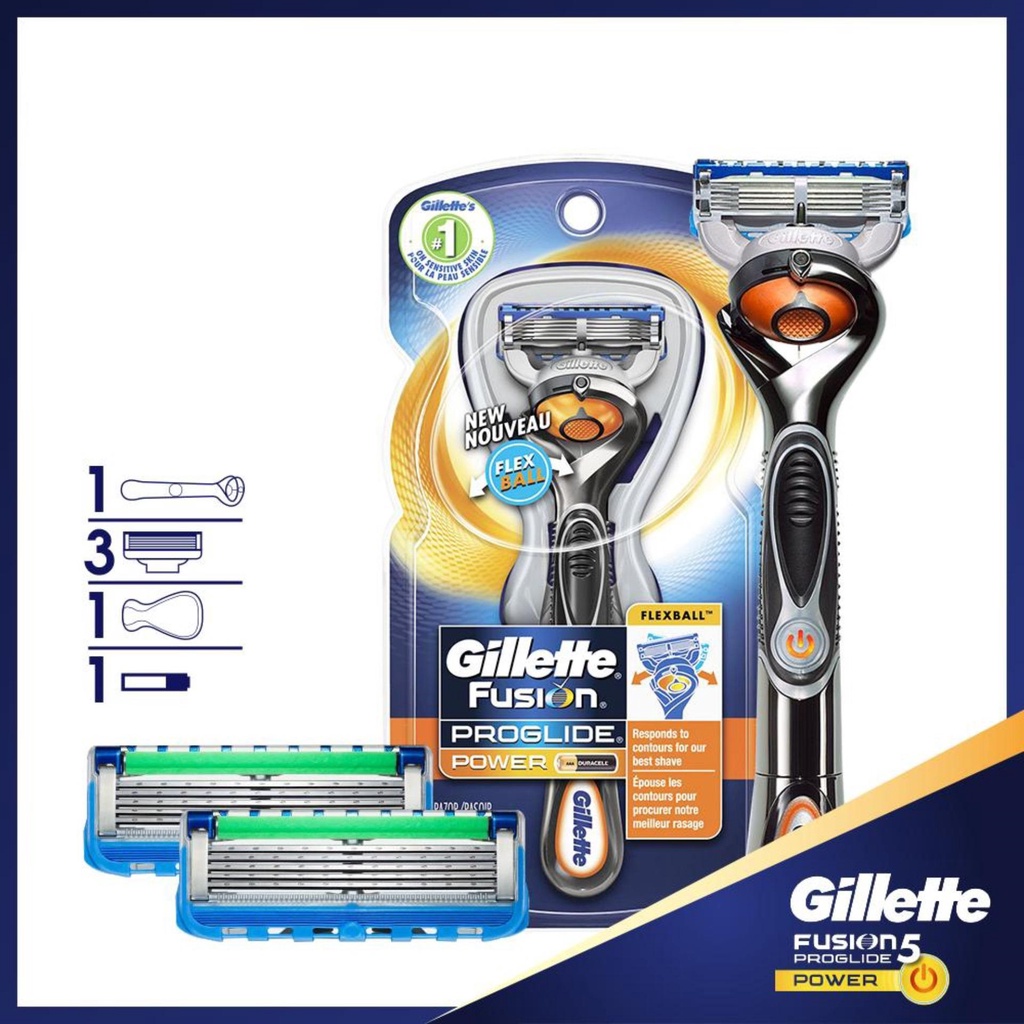 Combo Dao Cạo Râu GILLETTE Fusion5 Proglide Power (Kèm 2 lưỡi dao cao cấp)