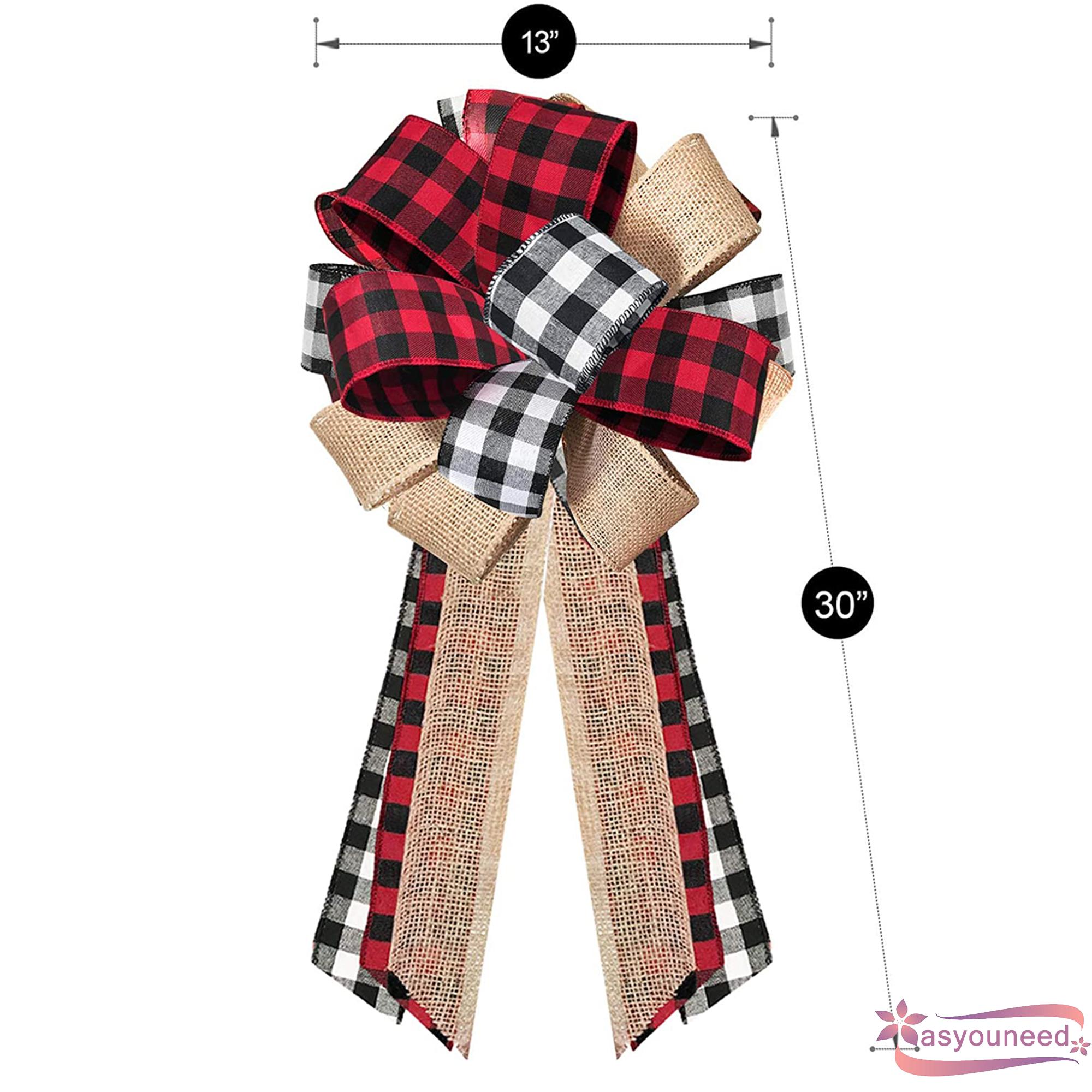 AyD-Christmas Tree Topper, Rustic Buffalo Plaid Decorative Bow for Holiday Home Party Décor