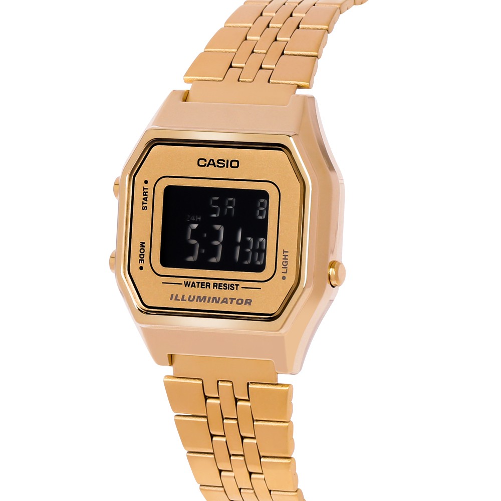 ĐỒNG HỒ NỮ CASIO LA680WGA-9BDF Dây kim loại mạ vàng - Mặt điện tử đen Cá tính