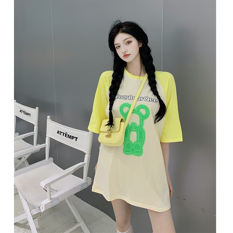 Áo Thun Tay Ngắn Họa Tiết Graffiti Màu Sắc Tương Phản Thời Trang Mùa Hè Cho Nữ