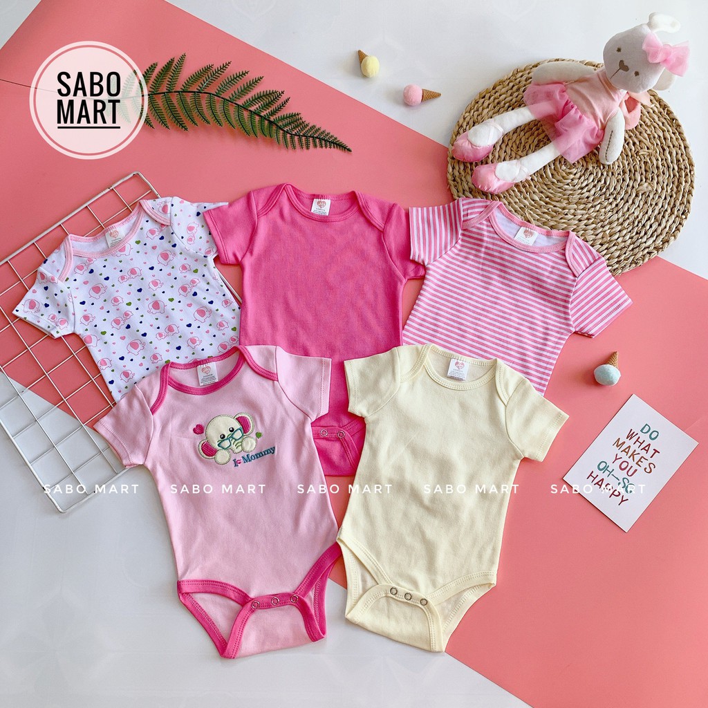 Set 5 Bodysuit Body Chip Cộc Tay HPBaBy Cho Bé Trai Bé Gái Sơ Sinh Đến 10Kg