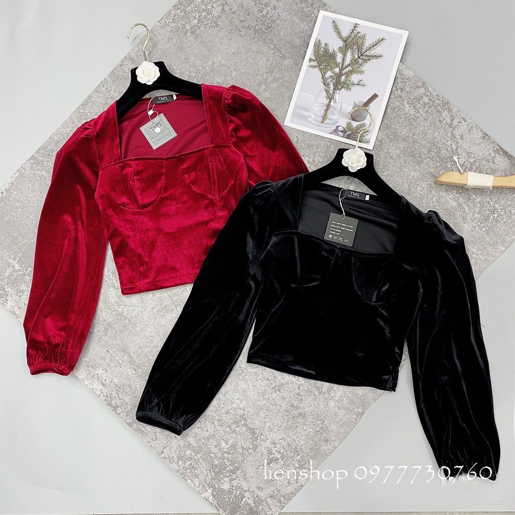 Áo Kiểu Nhung Tay Dài Cổ Vuông Hot Trend Cực Sang Chảnh TTKXA0045