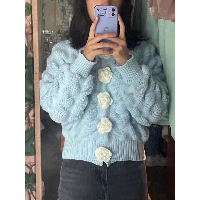 ORDER♥️Áo Khoác Len Hoa Xanh(ảnh thật)Size S-&gt;2XL