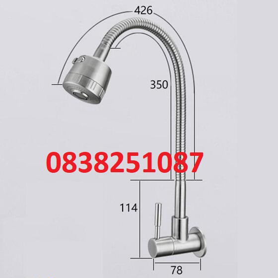 Vòi Rửa Bát Rửa Chén Vòi Chậu Rửa Bát Lạnh Lò Xo Gắn Tường CL2006B  Chất Liệu Inox304 Xoay 360 Độ