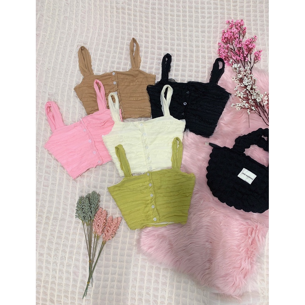 Áo xốp 2 dây croptop cài nút cực hot , chất thun xốp dày dặn thy