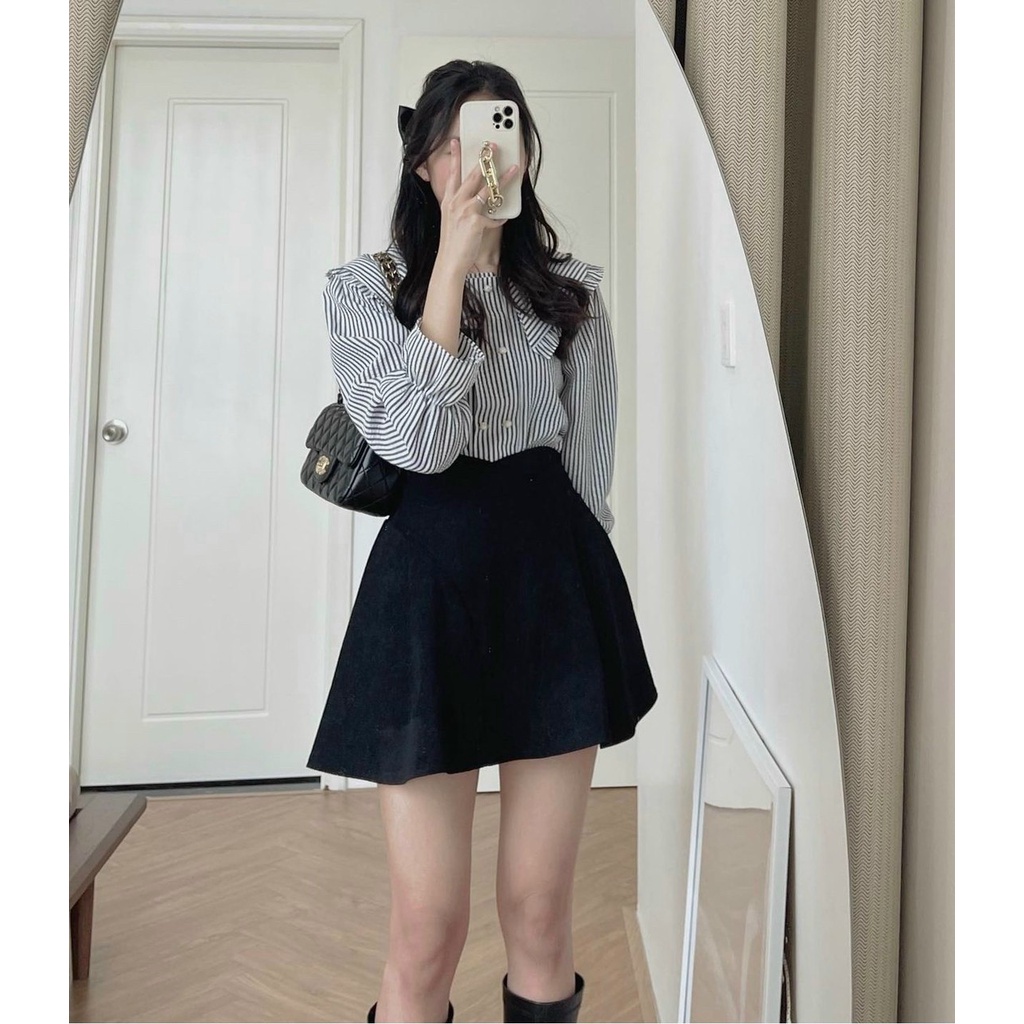 Áo sơ mi kẻ cổ bèo hàng loại 1 phong cách tiểu thư dành cho nữ | BigBuy360 - bigbuy360.vn