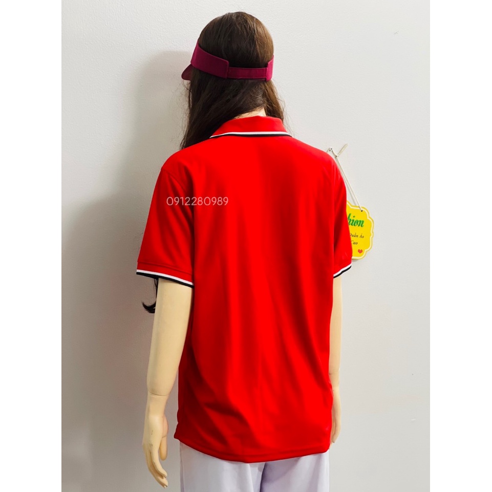 Áo thun có cổ nam nữ màu đỏ thời trang vải cá sấu mè nhẹ mát _ Hình chụp thật