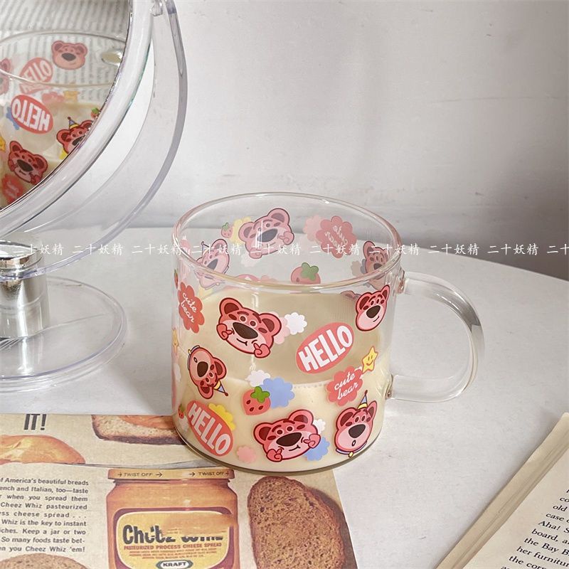 Cốc Thủy Tinh Uống Sữa In Hình Gấu Dâu Tây Kiểu Nhật Bản Dễ Thương Cho Cặp Đôi
