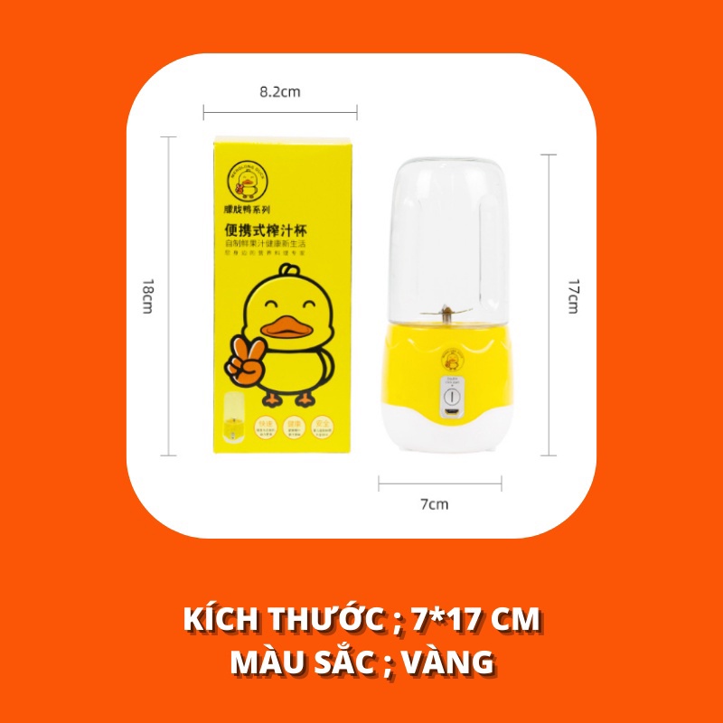 Máy xay sinh tố mini cầm tay hình vịt vàng 4 lưỡi cực mạnh - Máy xay trái cây, đồ ăn dặm sạc Pin tiện lợi