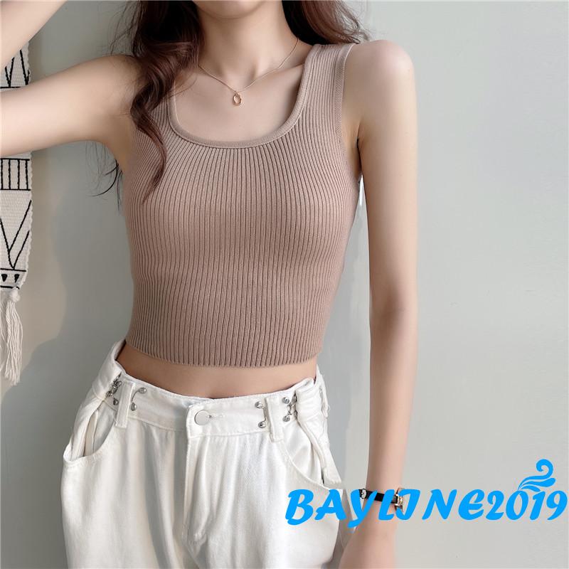 Áo croptop sát nách cổ tròn quyến rũ thời trang cho nữ