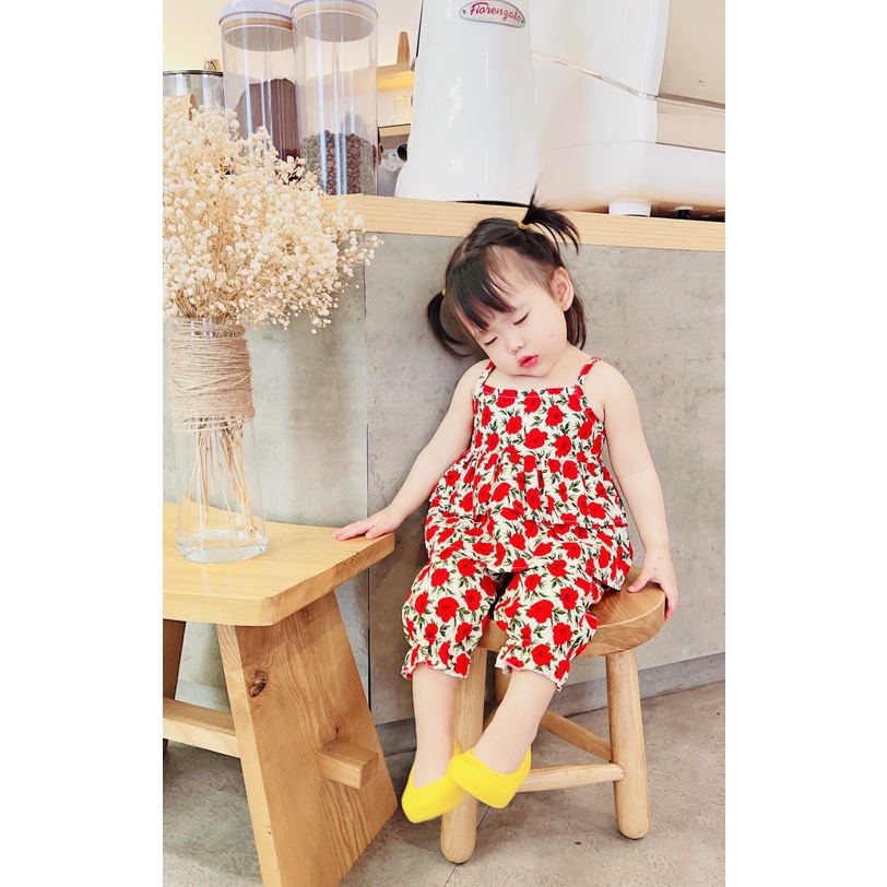 Bộ bé gái thô hoa áo 2 dây và quần dài bo gấu 5 mầu XHN939