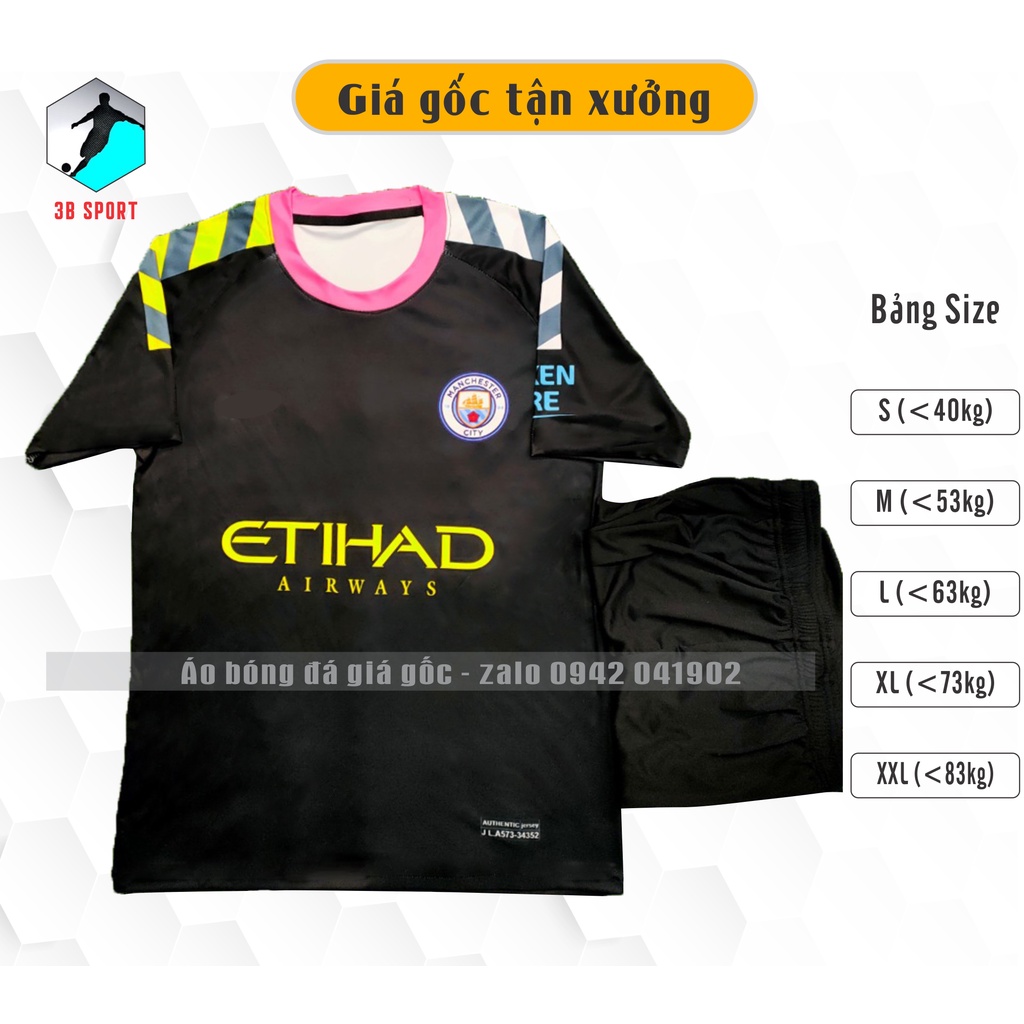 Bộ quần áo bóng đá CLB Mancity đen thun lạnh ở ngoài đẹp hơn ảnh