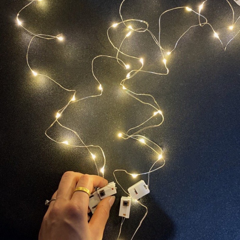 Đèn led dây fairy light đom đóm 3 chế độ nháy có sẵn pin dài 1m và 2m và 3m