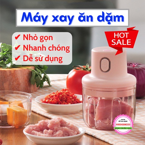 [HOT] Máy xay đa năng  Máy xay cầm tay mini sạc pin ăn dặm xay hành tỏi lưỡi dao 3 cánh inox siêu bền tiện lợi