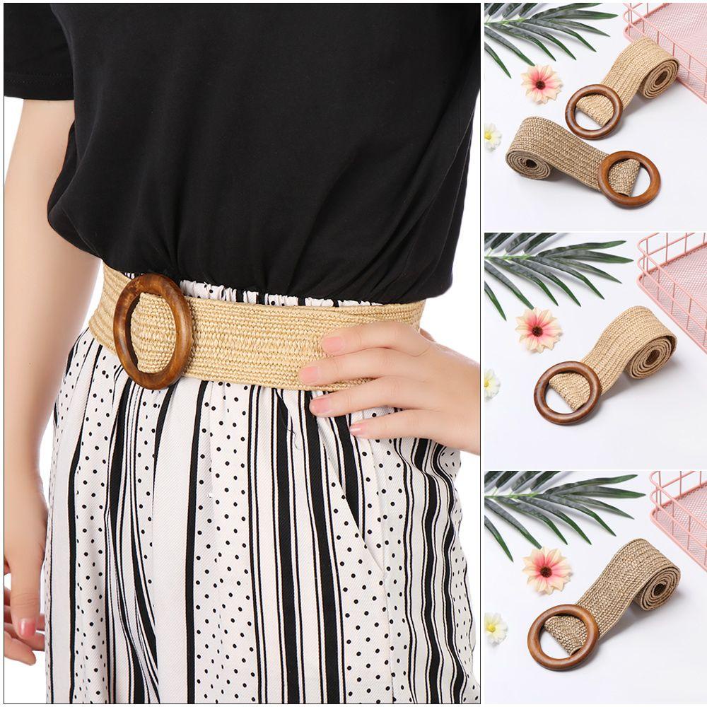 BORAG Dây Nịt Đan Sợi Rơm PP Khóa Gỗ Tròn Thời Trang Cho Nữ